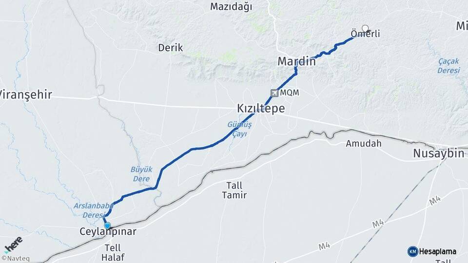 Şanlıurfa Ceylanpınar Ömerli Mardin Arası Kaç Km - Yol Haritası