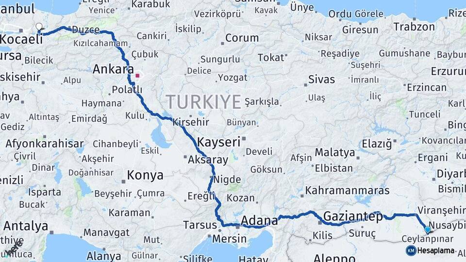 Şanlıurfa Ceylanpınar Sakarya Arası Kaç Km - Yol Haritası