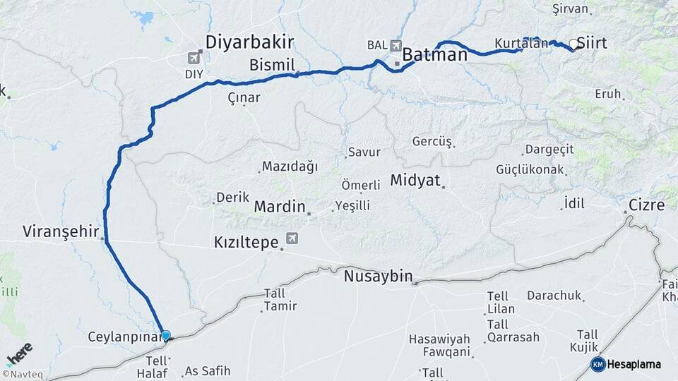 Şanlıurfa Ceylanpınar Siirt Arası Kaç Km - Yol Haritası