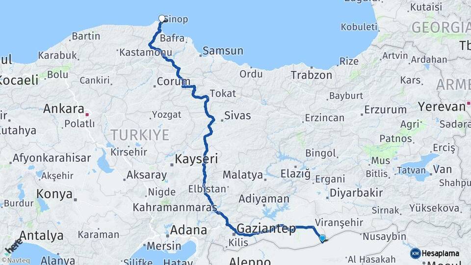 Şanlıurfa Ceylanpınar Sinop Arası Kaç Km - Yol Haritası