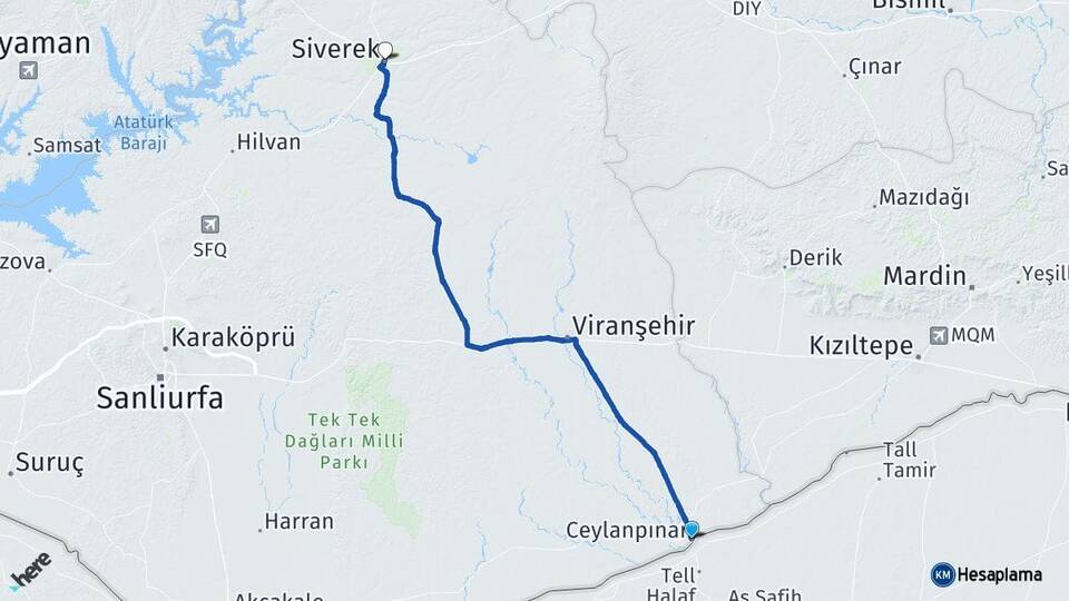 Şanlıurfa Ceylanpınar Siverek Arası Kaç Km - Yol Haritası