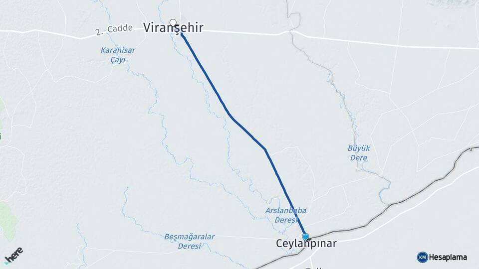 Şanlıurfa Ceylanpınar Viranşehir Arası Kaç Km - Yol Haritası