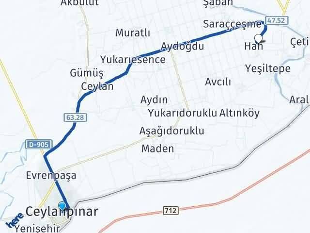 Şanlıurfa Ceylanpınar Yoncalı Ceylanpınar Arası Kaç Km - Yol Haritası
