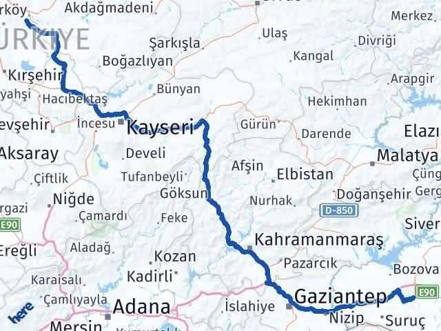 Şanlıurfa Çiçekdağı Kırşehir Arası Kaç Km - Yol Haritası