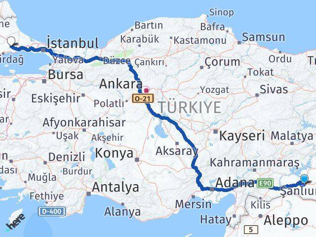 Şanlıurfa Çorlu Tekirdağ Arası Kaç Km - Yol Haritası