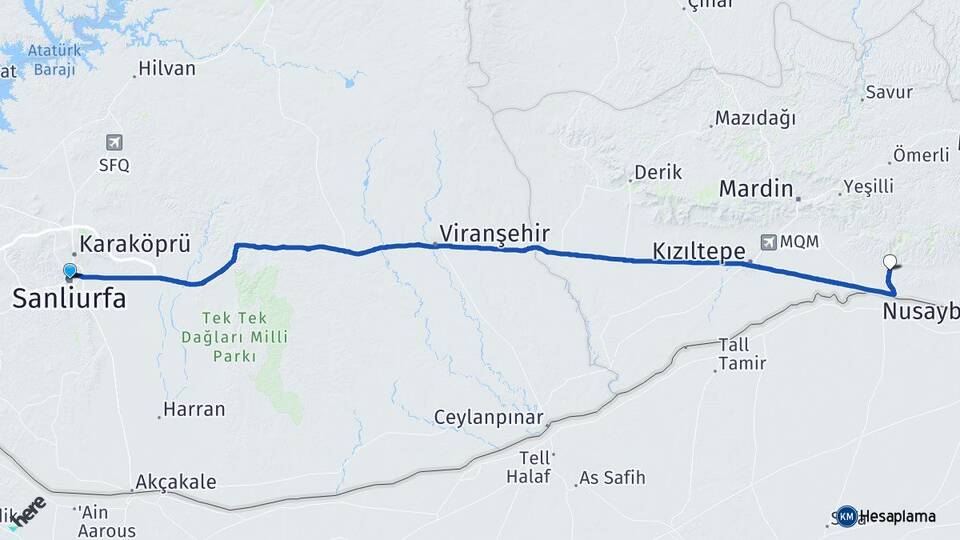 Şanlıurfa Dara Artuklu Mardin Arası Kaç Km - Yol Haritası