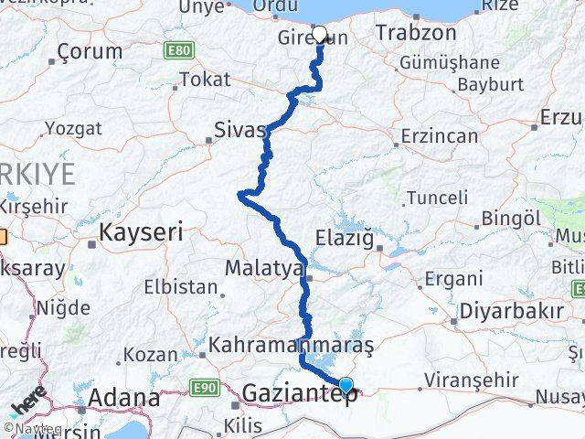 Şanlıurfa Dereli Giresun Arası Kaç Km - Yol Haritası