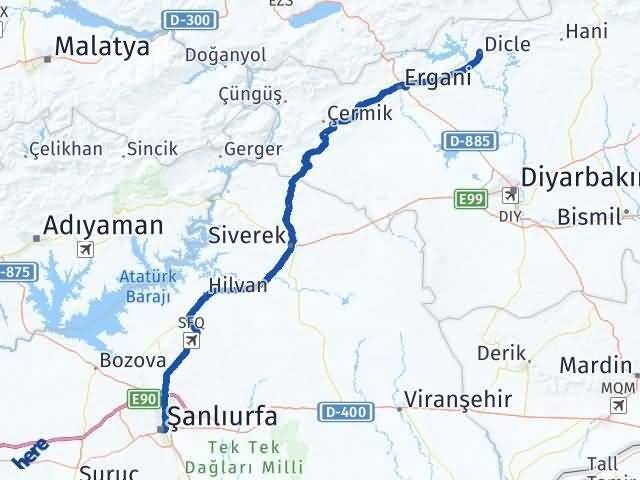 Şanlıurfa Dicle Diyarbakır Arası Kaç Km - Yol Haritası