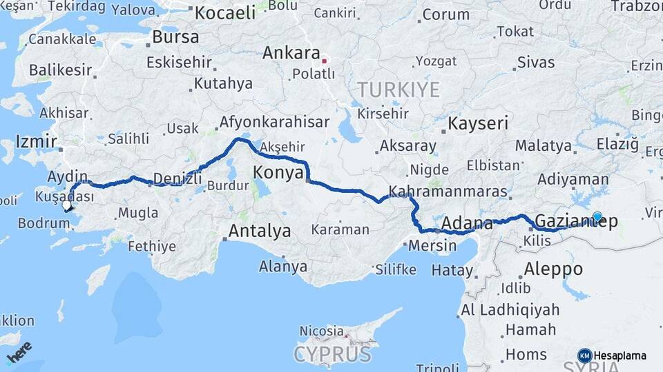 Şanlıurfa Didim Aydın Arası Kaç Km - Yol Haritası