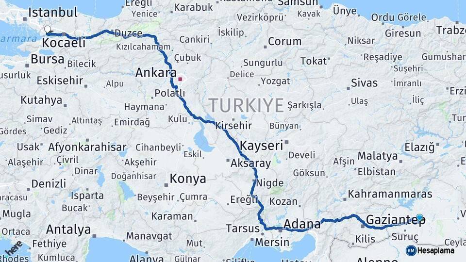 Şanlıurfa Dilovası Kocaeli Arası Kaç Km - Yol Haritası