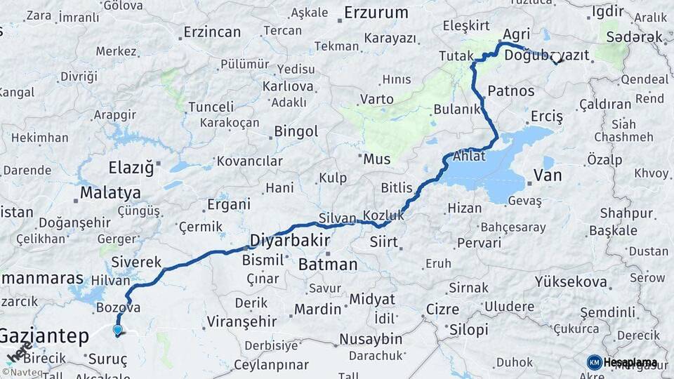 Şanlıurfa Diyadin Ağrı Arası Kaç Km - Yol Haritası