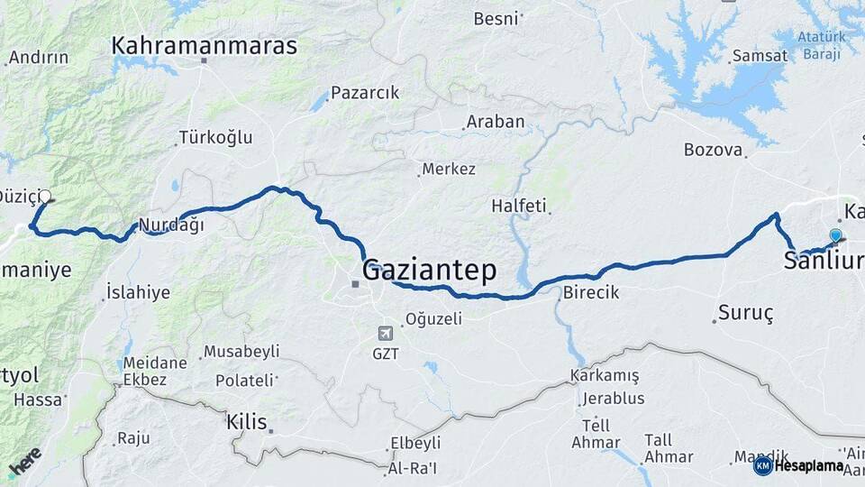 Şanlıurfa Düziçi Osmaniye Arası Kaç Km - Yol Haritası