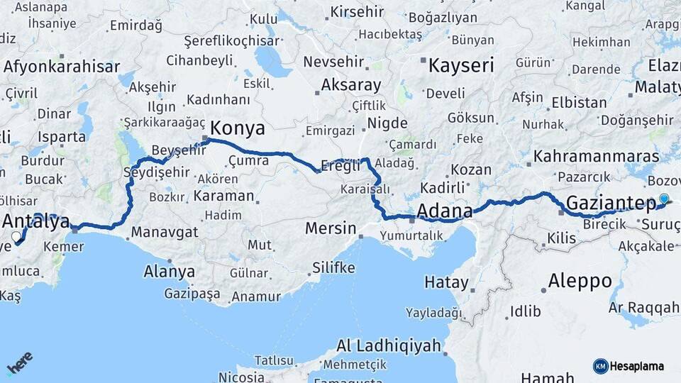 Şanlıurfa Elmalı Antalya Arası Kaç Km - Yol Haritası
