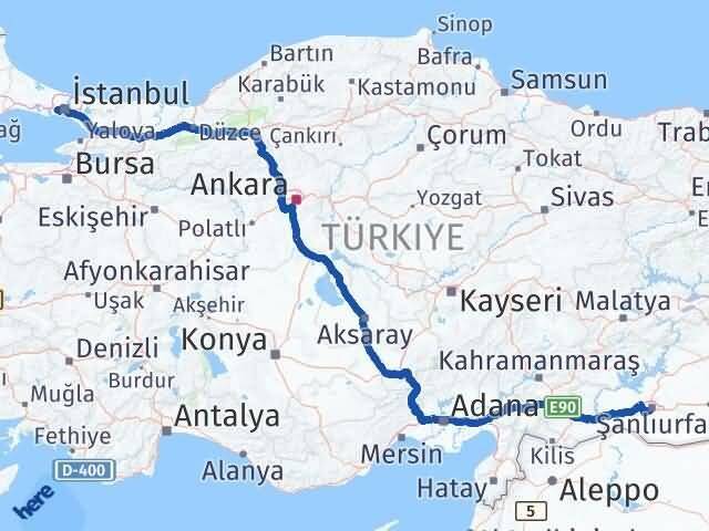 Şanlıurfa Esenler İstanbul Arası Kaç Km - Yol Haritası