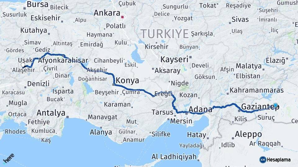 Şanlıurfa Eşme Uşak Arası Kaç Km - Yol Haritası