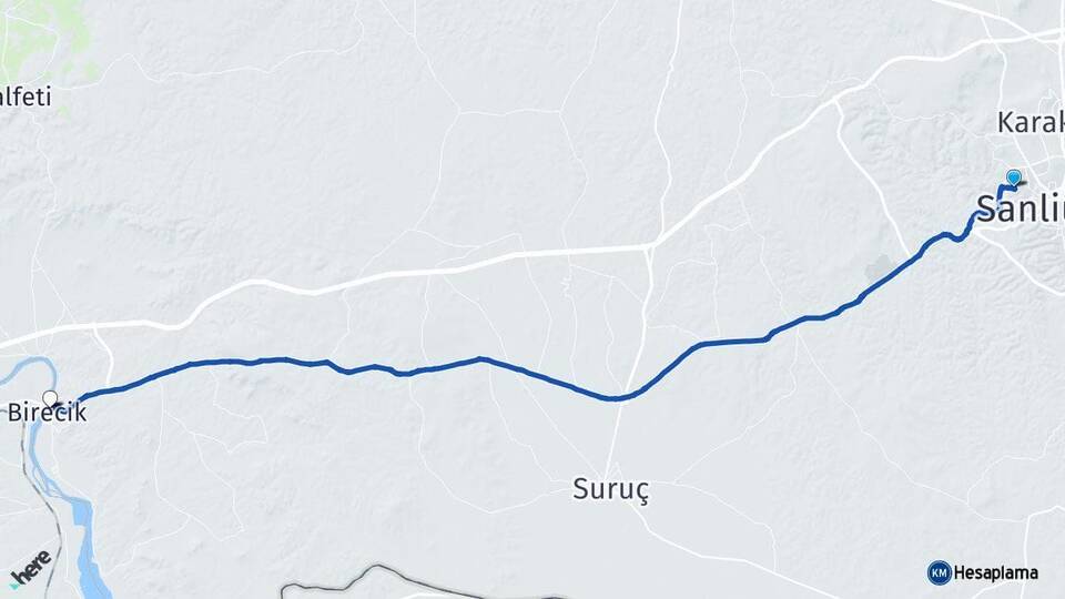 Şanlıurfa Eyyübiye Birecik Arası Kaç Km - Yol Haritası
