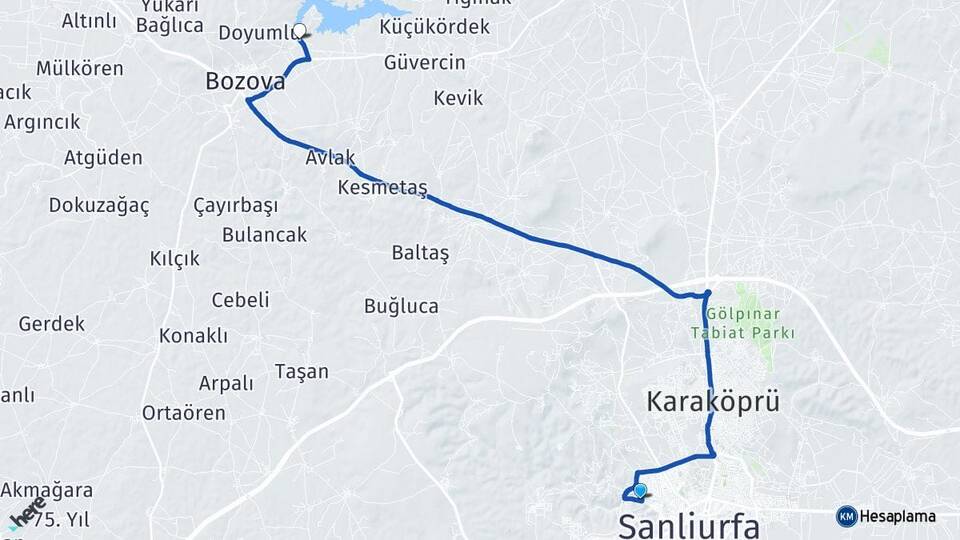 Şanlıurfa Eyyübiye Çatak Bozova Arası Kaç Km - Yol Haritası