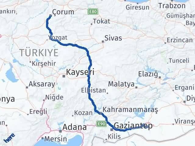 Şanlıurfa Eyyübiye Çorum Arası Kaç Km - Yol Haritası