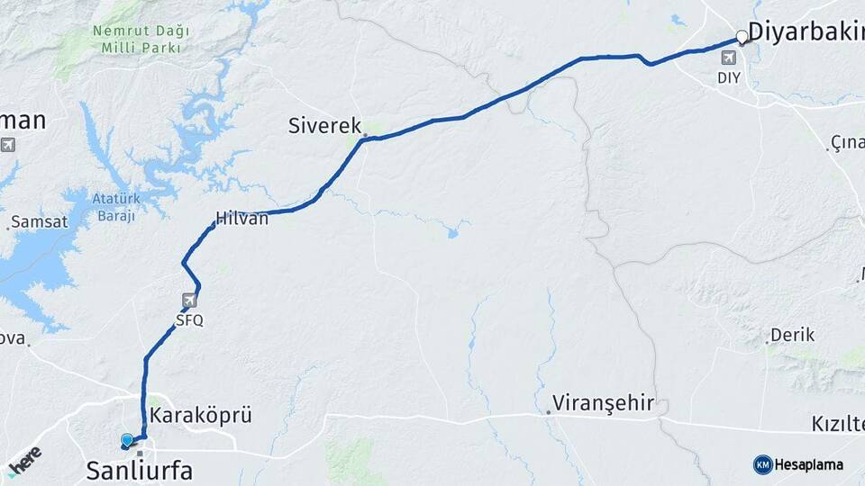 Şanlıurfa Eyyübiye Diyarbakır Arası Kaç Km - Yol Haritası