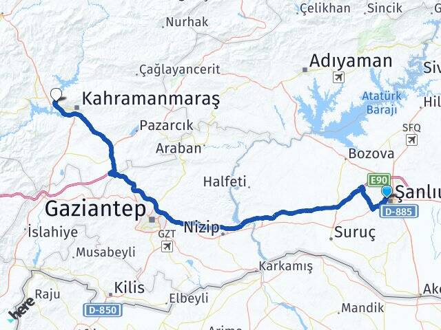 Şanlıurfa Eyyübiye Dulkadiroğlu Kahramanmaraş Arası Kaç Km - Yol Haritası