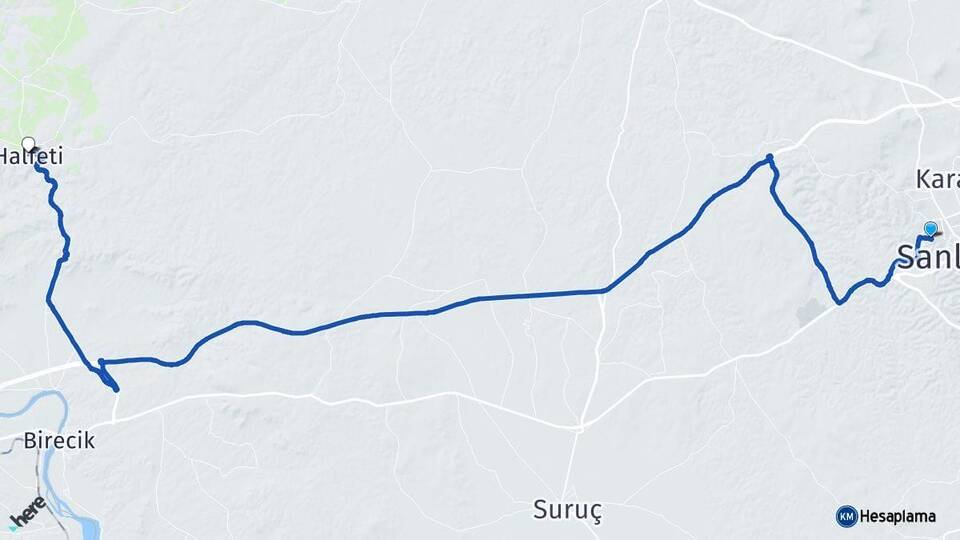 Şanlıurfa Eyyübiye Halfeti Arası Kaç Km - Yol Haritası