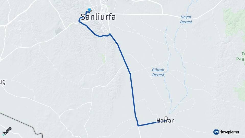 Şanlıurfa Eyyübiye Harran Arası Kaç Km - Yol Haritası