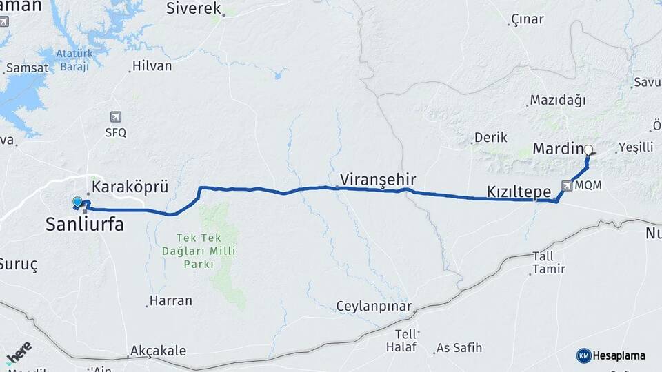 Şanlıurfa Eyyübiye Mardin Arası Kaç Km - Yol Haritası