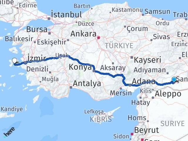 Şanlıurfa Eyyübiye Sakarya Çeşme İzmir Arası Kaç Km - Yol Haritası