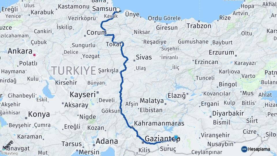 Şanlıurfa Eyyübiye Samsun Arası Kaç Km - Yol Haritası