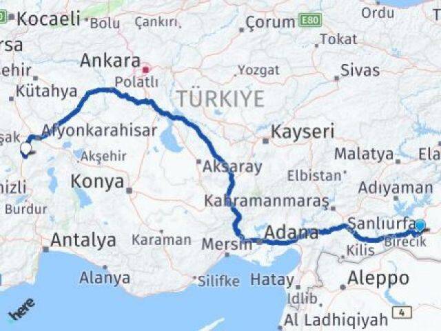 Şanlıurfa Eyyübiye Sandıklı Afyonkarahisar Arası Kaç Km - Yol Haritası
