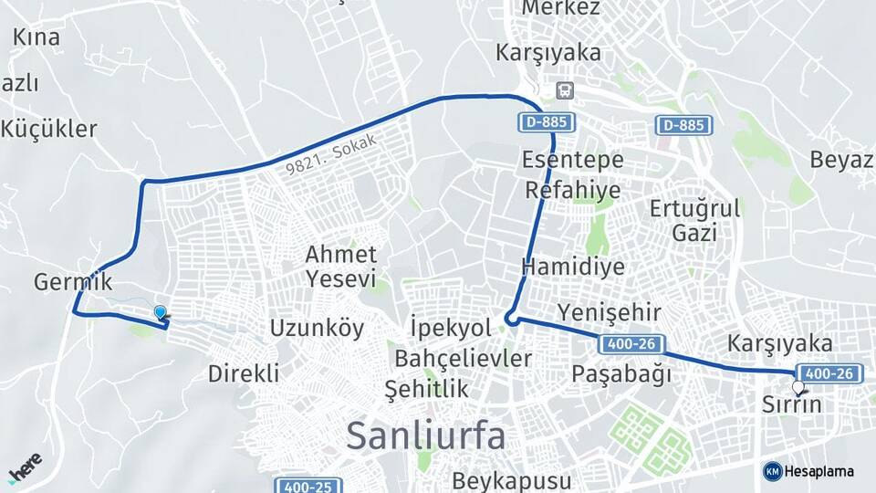 Şanlıurfa Eyyübiye Sırrın Haliliye Arası Kaç Km - Yol Haritası