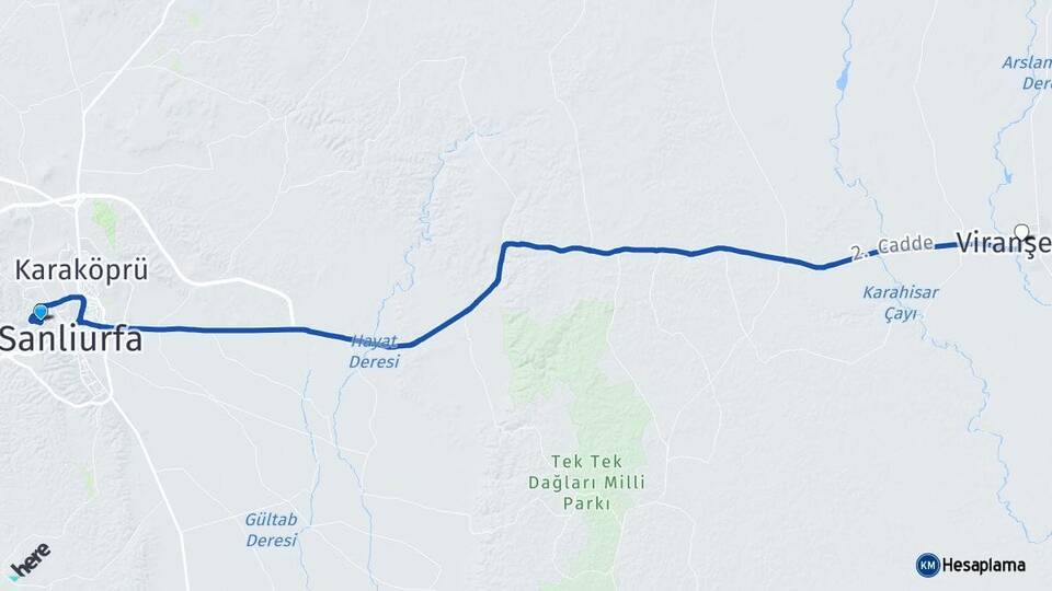 Şanlıurfa Eyyübiye Viranşehir Arası Kaç Km - Yol Haritası
