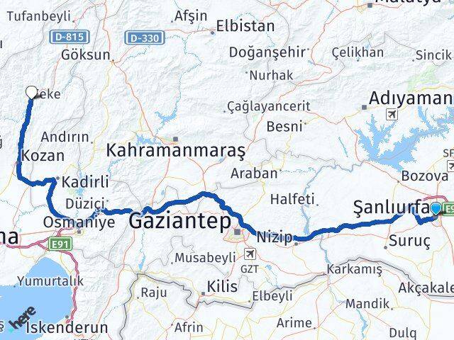 Şanlıurfa Feke Adana Arası Kaç Km - Yol Haritası