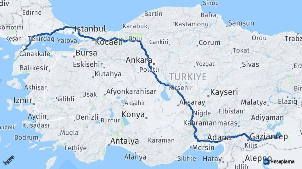 Şanlıurfa Gelibolu Çanakkale Arası Kaç Km - Yol Haritası