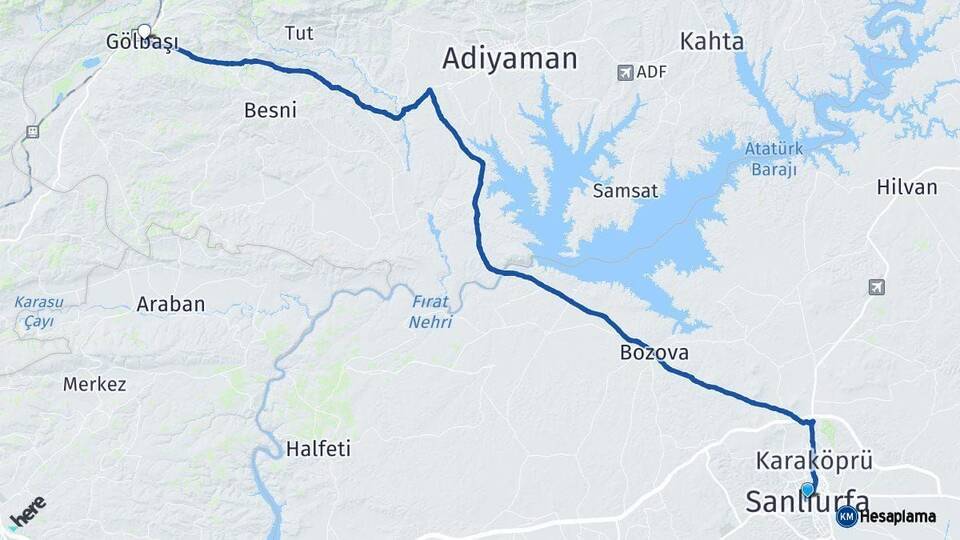 Şanlıurfa Gölbaşı Adıyaman Arası Kaç Km - Yol Haritası