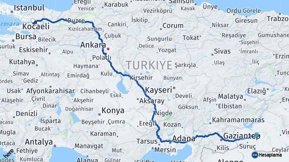 Şanlıurfa Gölcük Kocaeli Arası Kaç Km - Yol Haritası