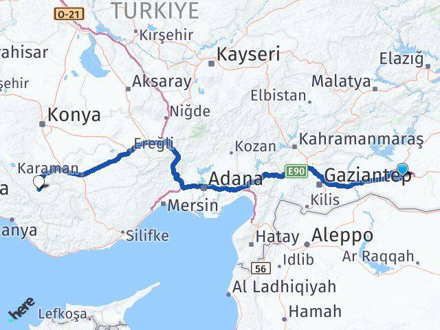 Şanlıurfa Hadim Konya Arası Kaç Km - Yol Haritası
