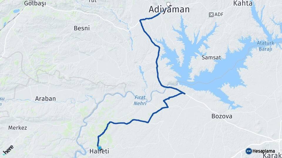 Şanlıurfa Halfeti Adıyaman Arası Kaç Km - Yol Haritası