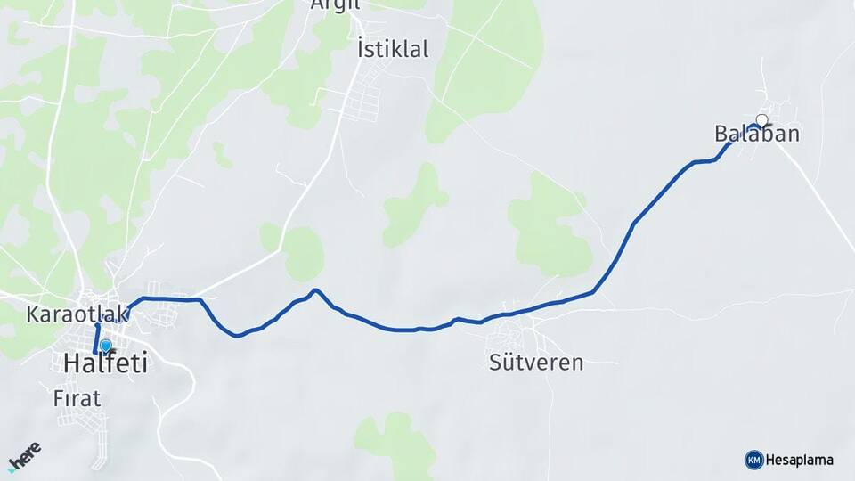 Şanlıurfa Halfeti Balaban Halfeti Arası Kaç Km - Yol Haritası
