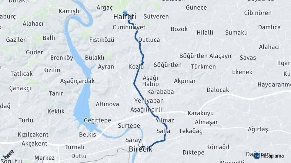 Şanlıurfa Halfeti Birecik Arası Kaç Km - Yol Haritası