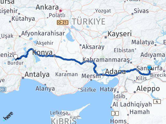 Şanlıurfa Halfeti Burdur Arası Kaç Km - Yol Haritası