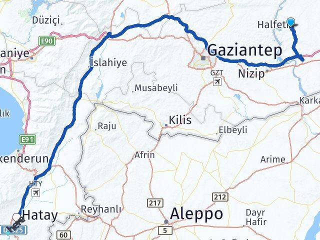 Şanlıurfa Halfeti Hatay Arası Kaç Km - Yol Haritası