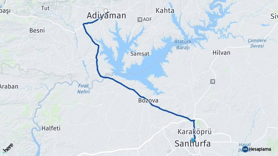 Şanlıurfa Haliliye Adıyaman Arası Kaç Km - Yol Haritası