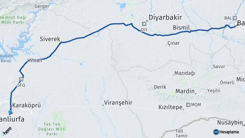 Şanlıurfa Haliliye Batman Arası Kaç Km - Yol Haritası
