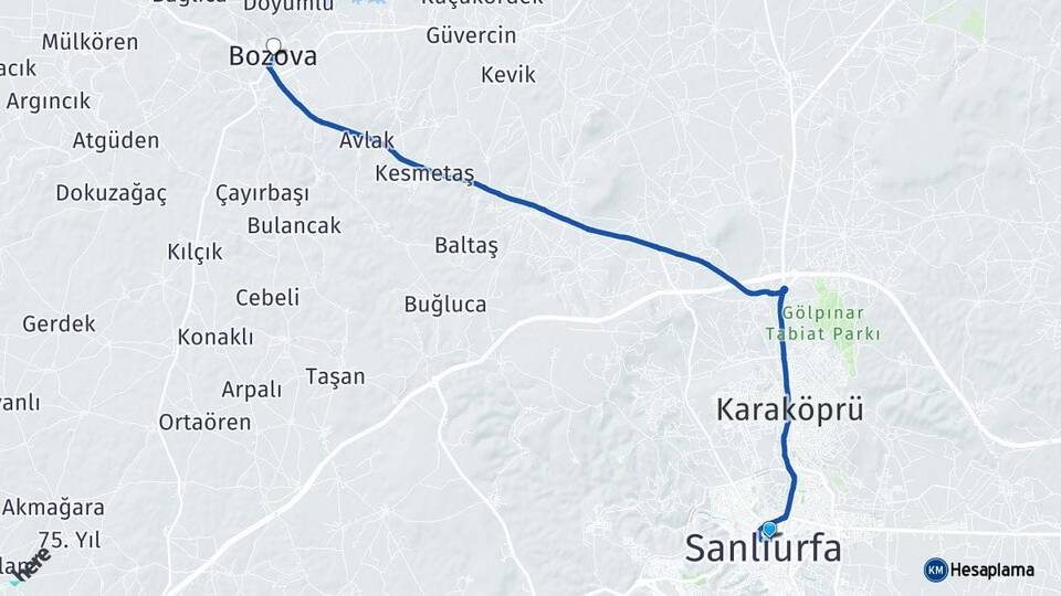 Şanlıurfa Haliliye Bozova Arası Kaç Km - Yol Haritası