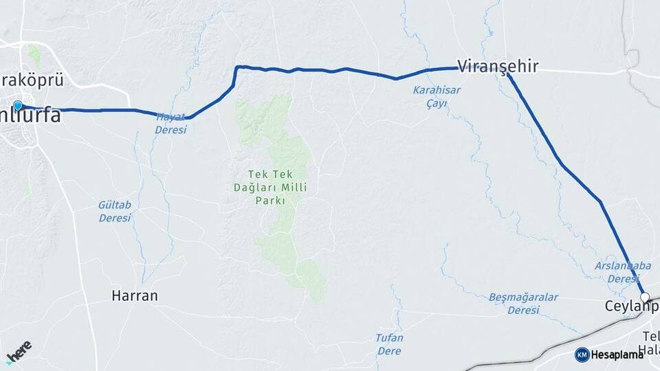 Şanlıurfa Haliliye Ceylanpınar Arası Kaç Km - Yol Haritası