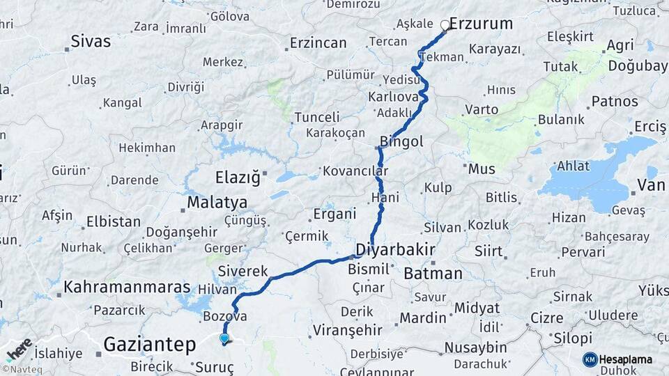 Şanlıurfa Haliliye Erzurum Arası Kaç Km - Yol Haritası