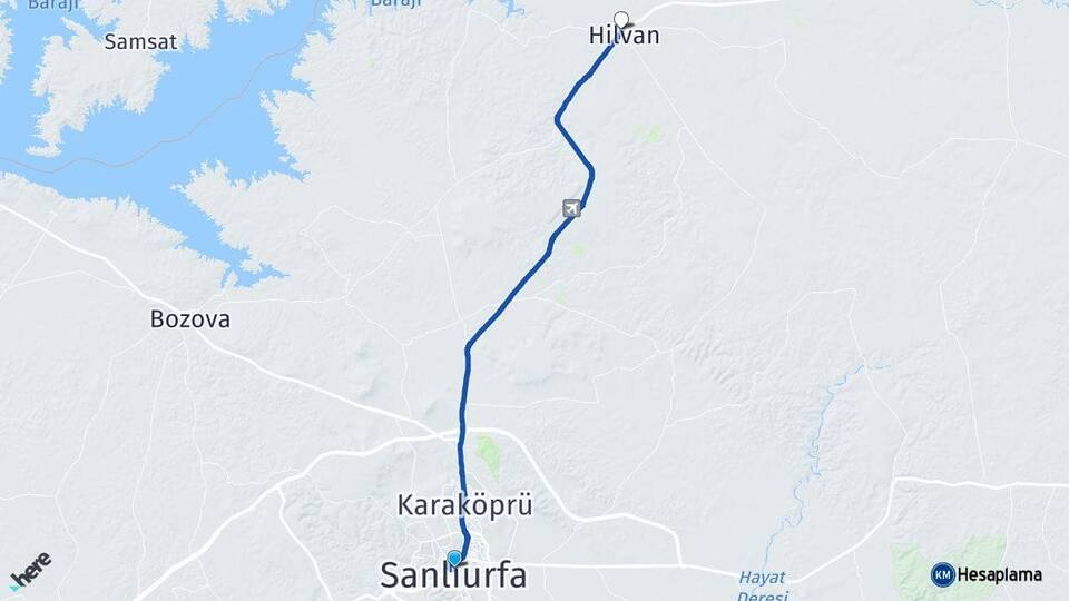 Şanlıurfa Haliliye Hilvan Arası Kaç Km - Yol Haritası