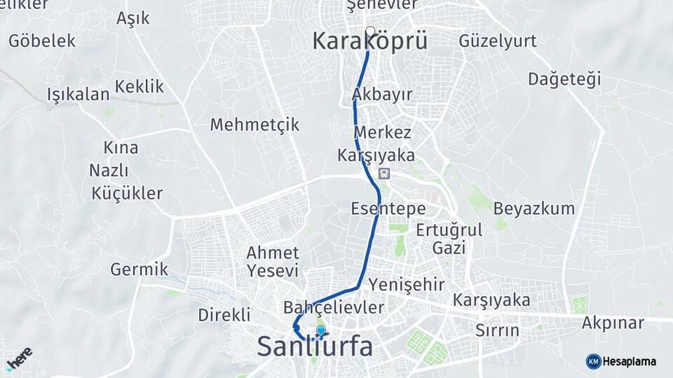 Şanlıurfa Haliliye Karaköprü Arası Kaç Km - Yol Haritası