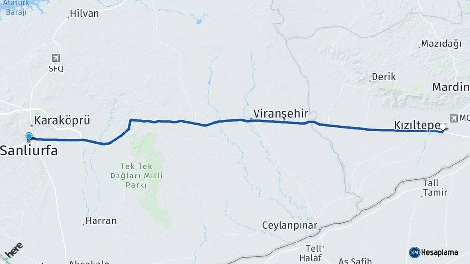 Şanlıurfa Haliliye Kızıltepe Mardin Arası Kaç Km - Yol Haritası